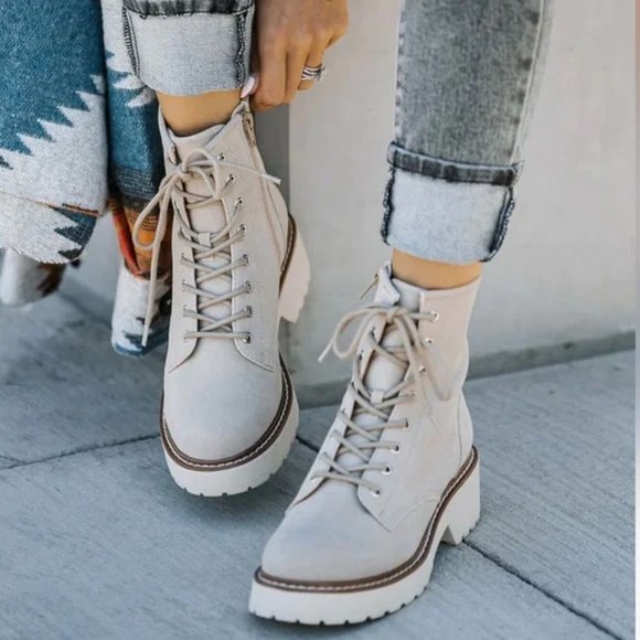 Brand new oasis society marissa faux suede lace up boot - Taupe/Beige (Size 8) - Picture 1 of 11